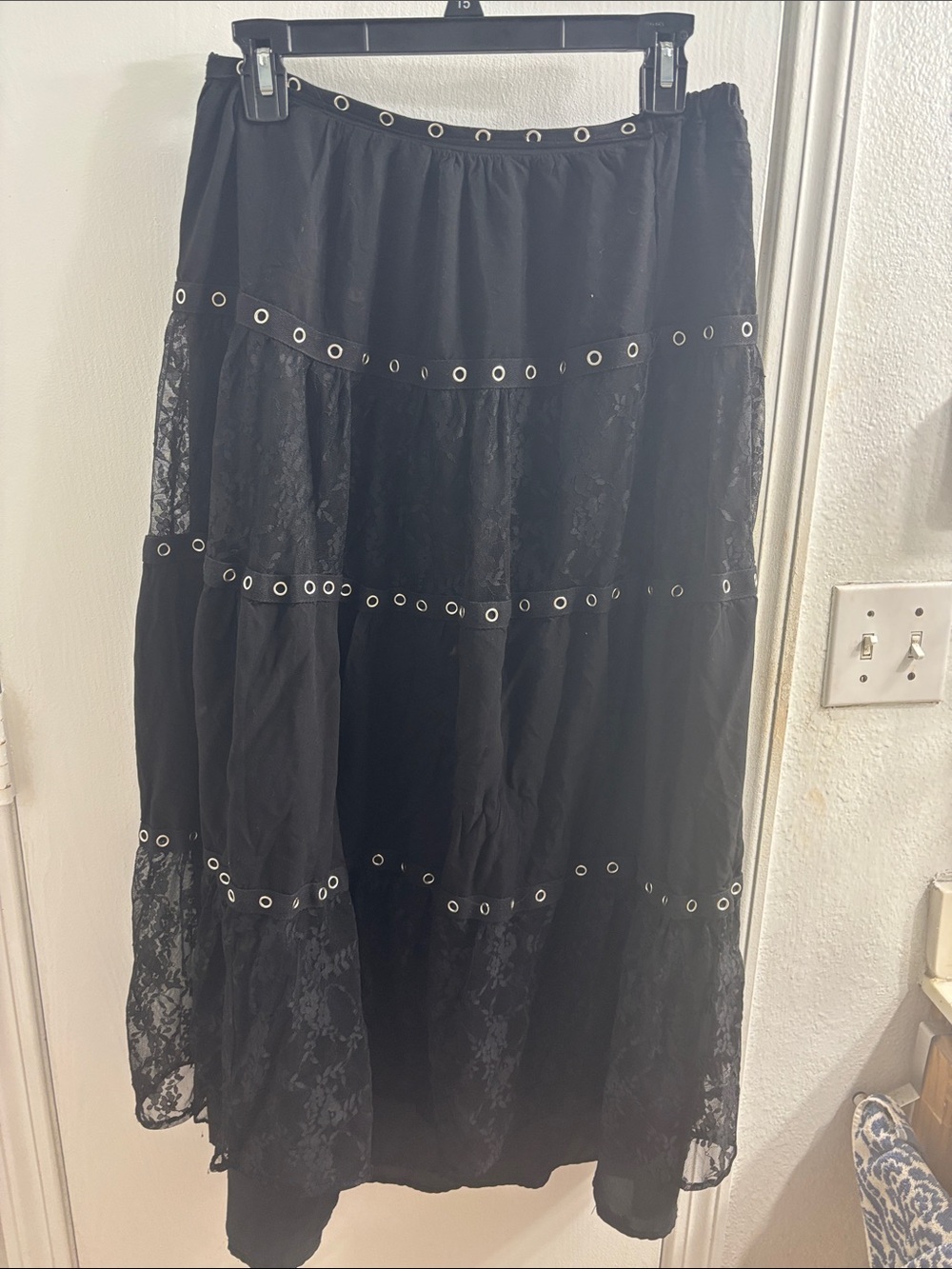 Black Tiered Eyelet Lace Maxi Skirt